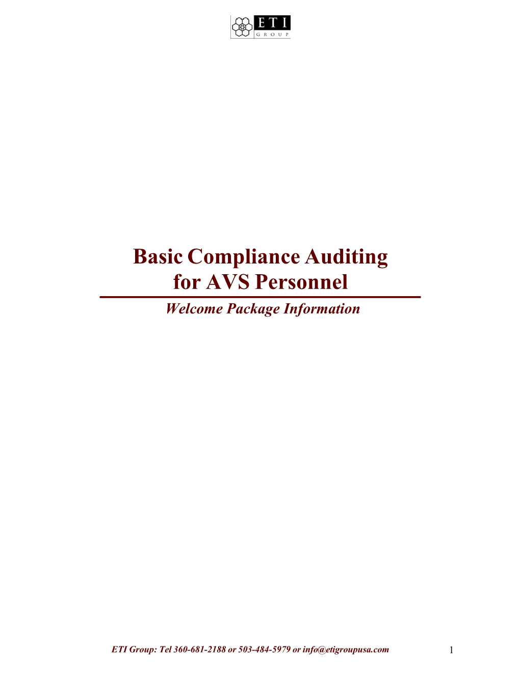 Basic Compliance Auditing for AVS Personnel Welcome Package