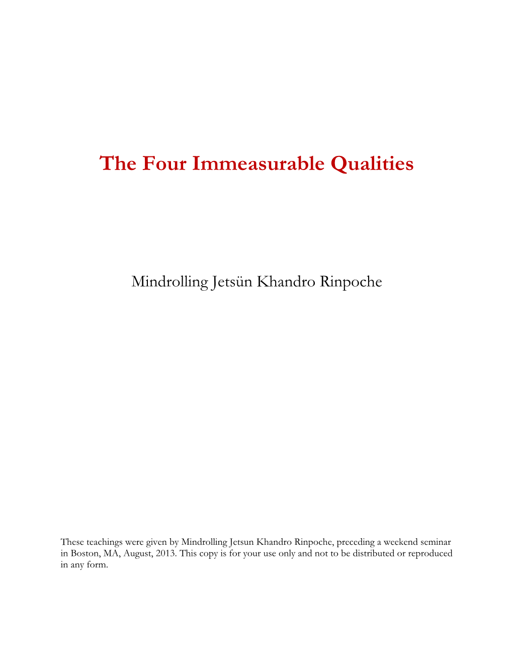 The Four Immeasurable Qualities