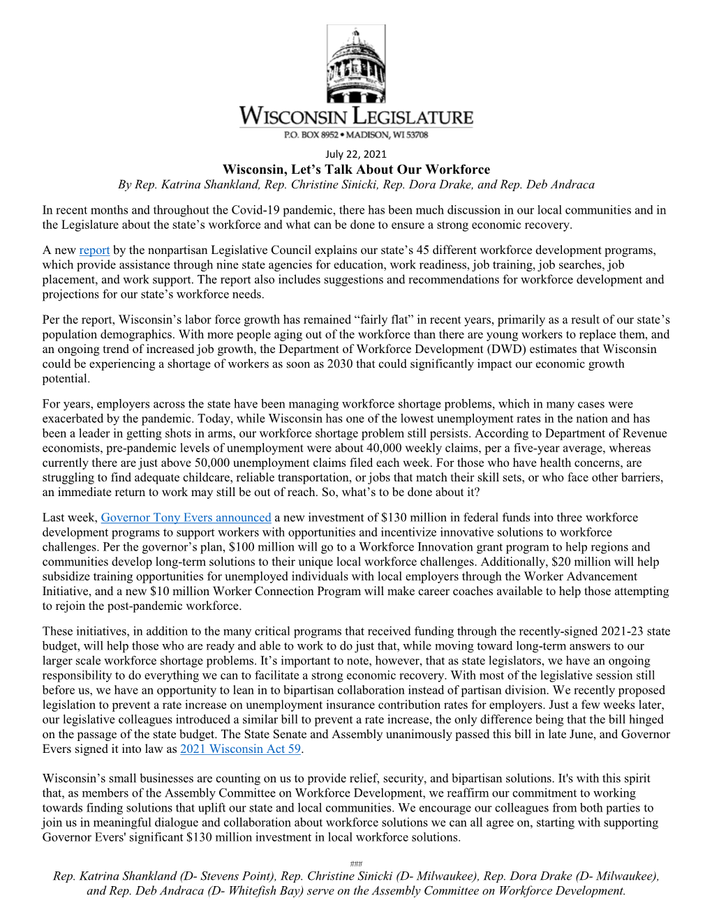 Wisconsin, Let's Talk About Our Workforce