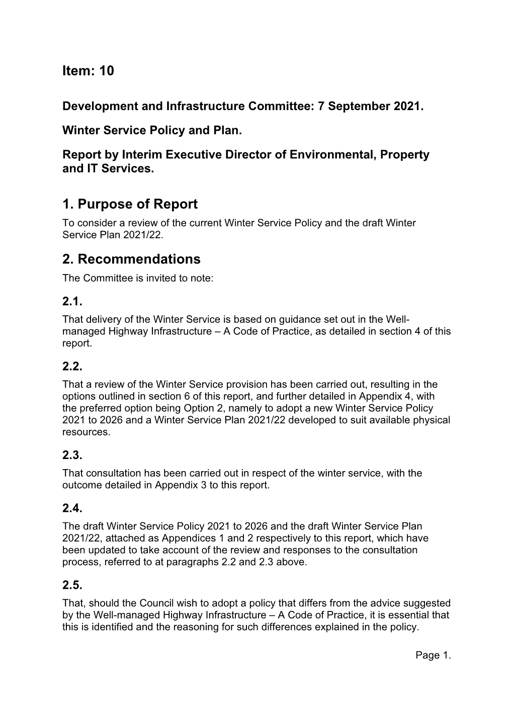 Item 10: Winter Service Policy and Plan