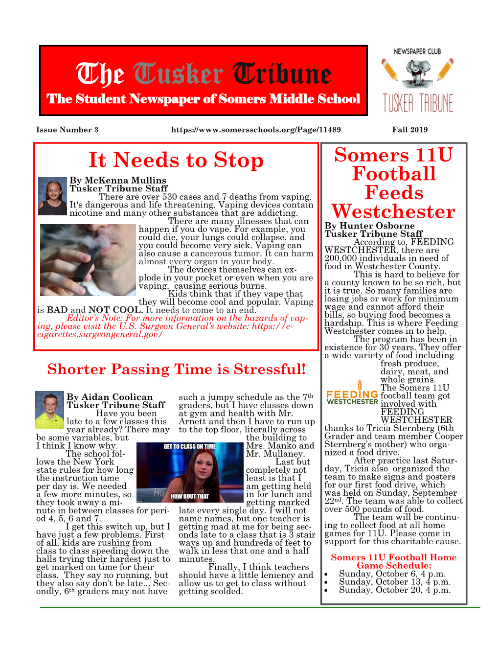 The Tusker Tribune the Student Newspaper of Somers Middle School