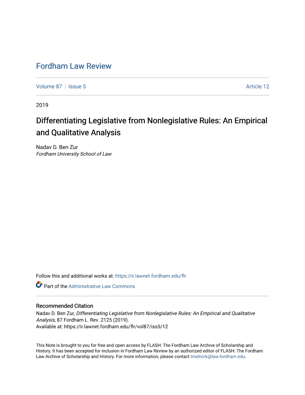 Differentiating Legislative from Nonlegislative Rules: an Empirical and Qualitative Analysis
