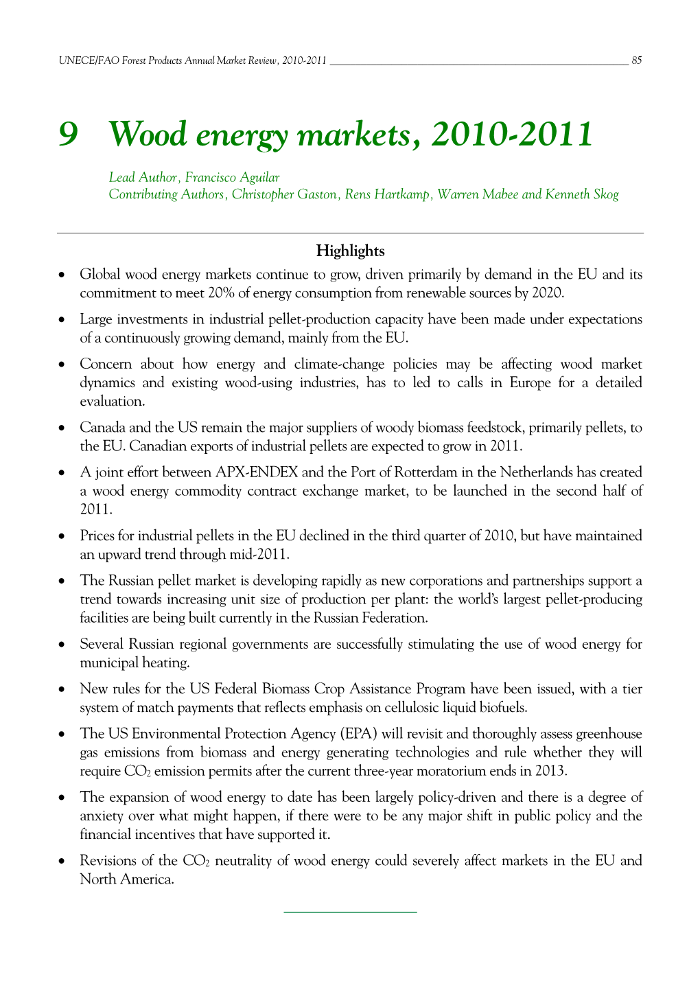 Wood Energy Markets, 2010-2011 Chapter 9