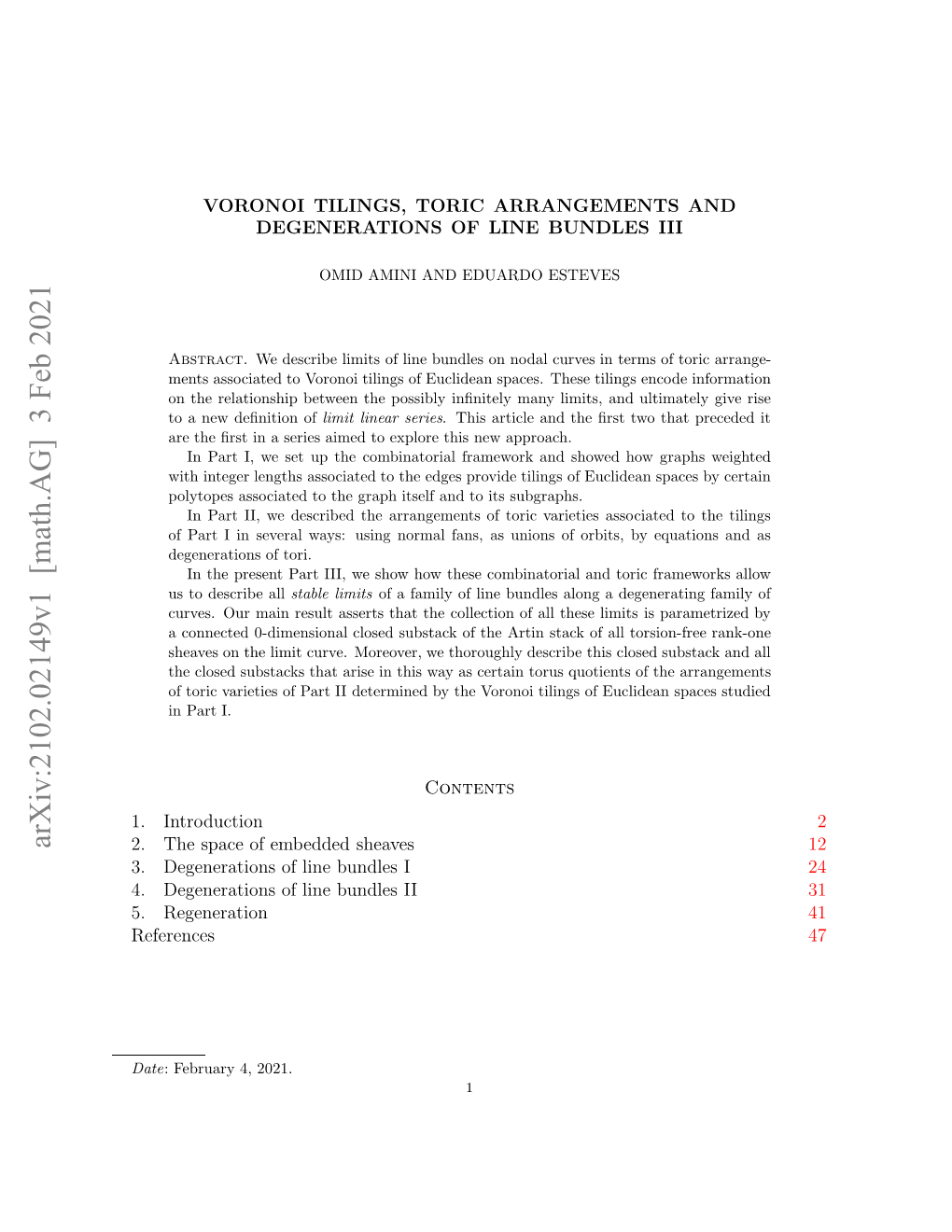 Voronoi Tilings and Degenerations of Line Bundles