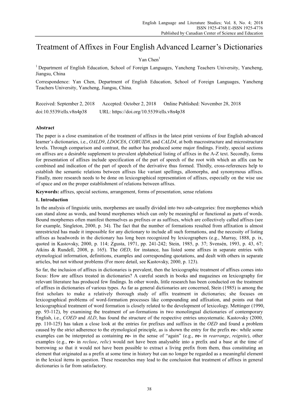 Treatment of Affixes in Four English Advanced Learner's Dictionaries