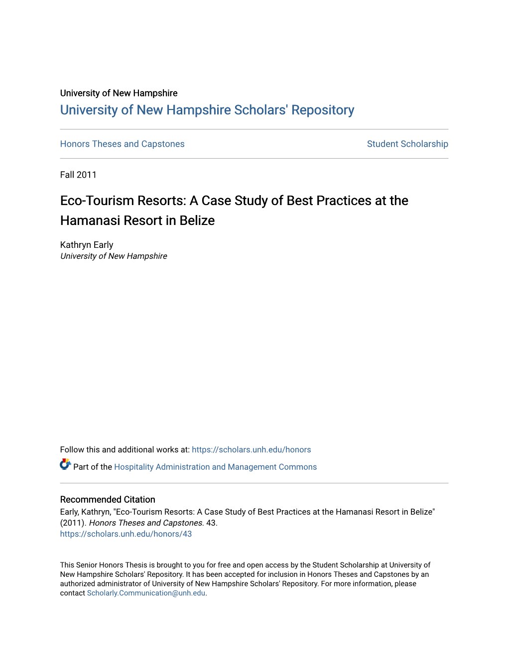 Eco-Tourism Resorts: a Case Study of Best Practices at the Hamanasi Resort in Belize