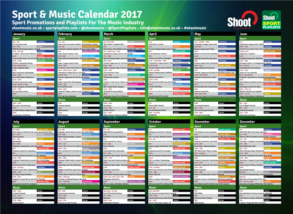 Sport & Music Calendar 2017