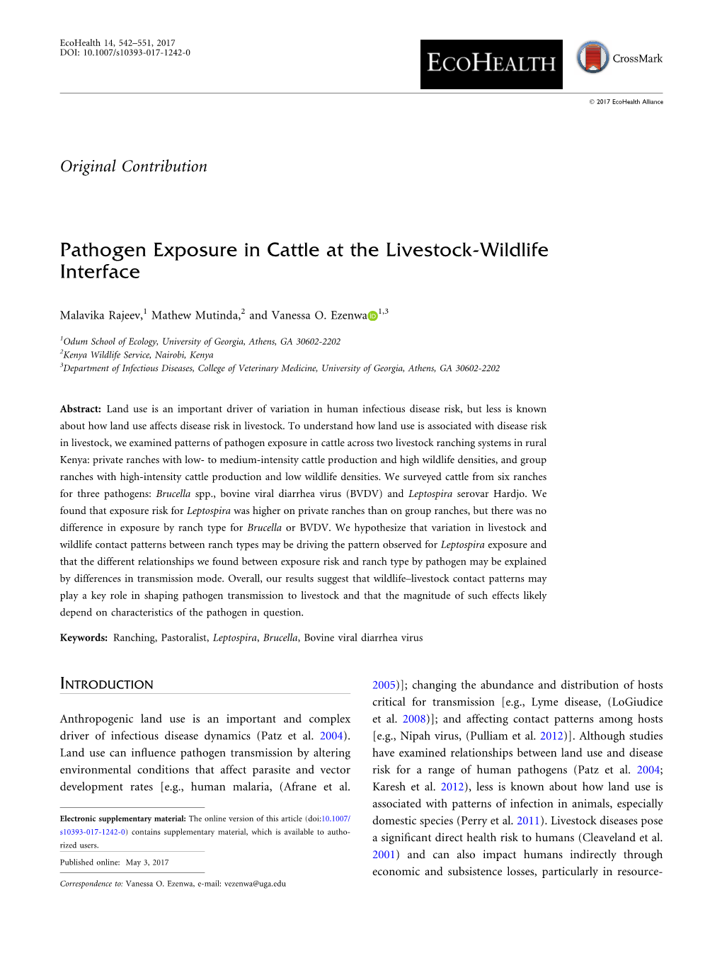 Pathogen Exposure in Cattle at the Livestock-Wildlife Interface