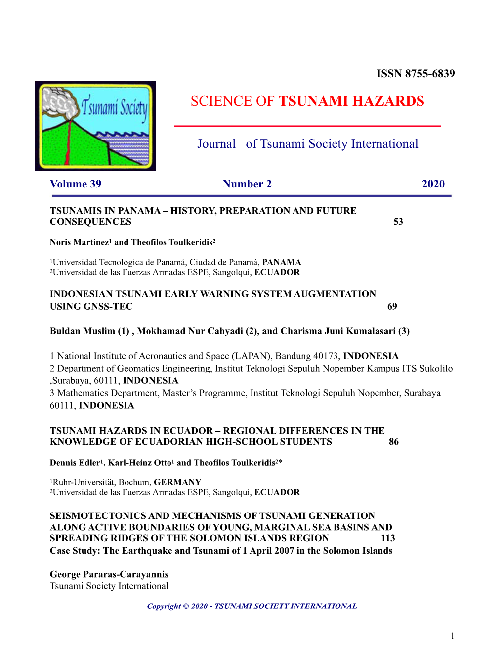 Journal of Tsunami Society International