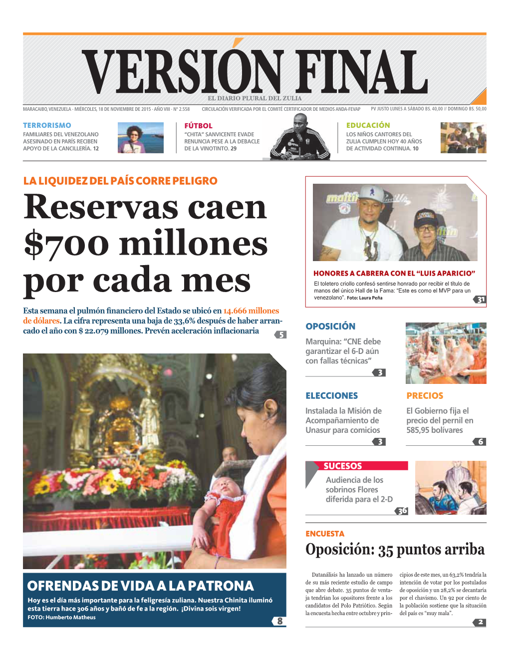 Reservas Caen $700 Millones Por Cada