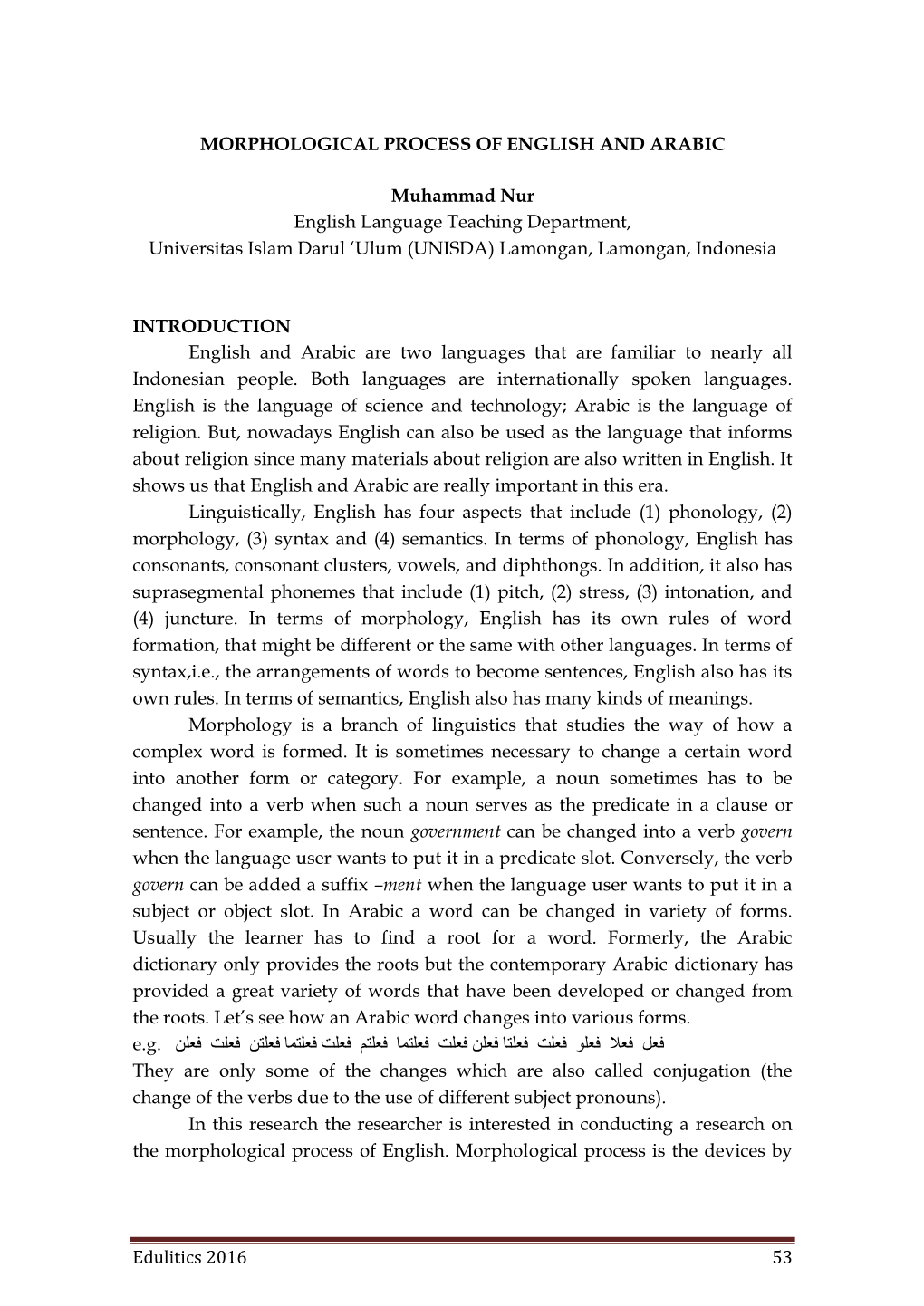 Morphological Process of English and Arabic