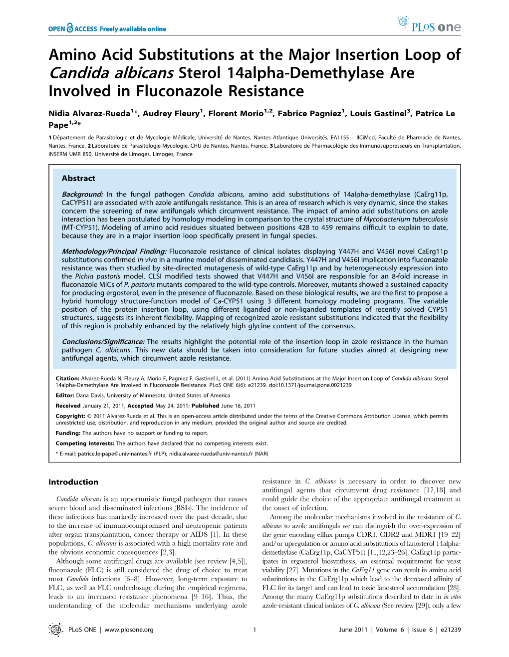 Amino Acid Substitutions at the Major Insertion Loop of Candida Albicans Sterol 14Alpha-Demethylase Are Involved in Fluconazole Resistance