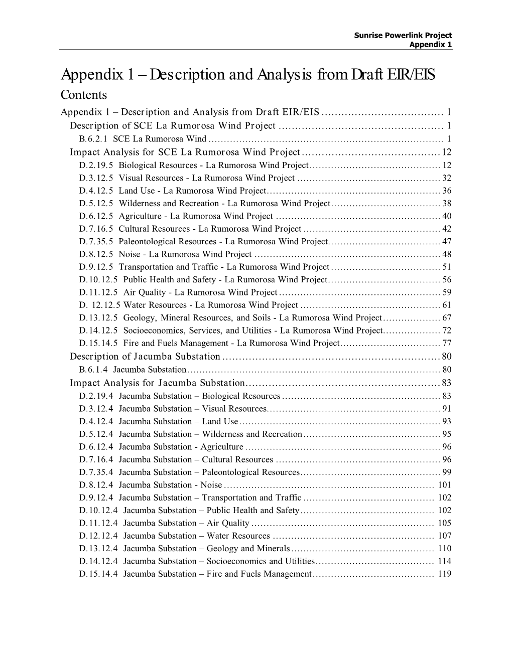 Appendix 1 – Description and Analysis from Draft EIR/EIS Contents