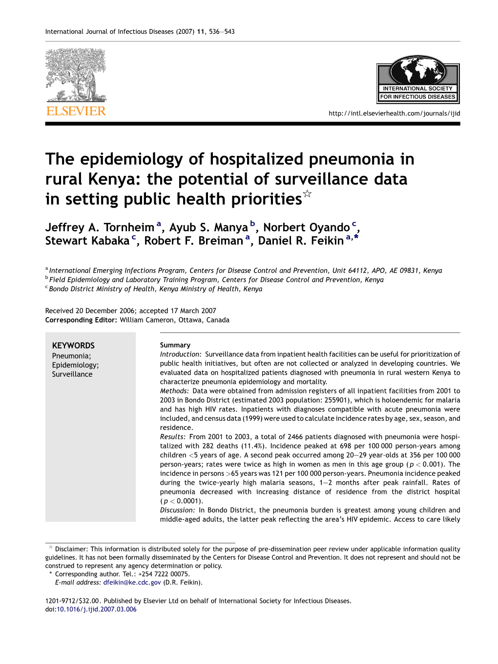 The Epidemiology of Hospitalized Pneumonia in Rural Kenya: the Potential of Surveillance Data in Setting Public Health Priorities§