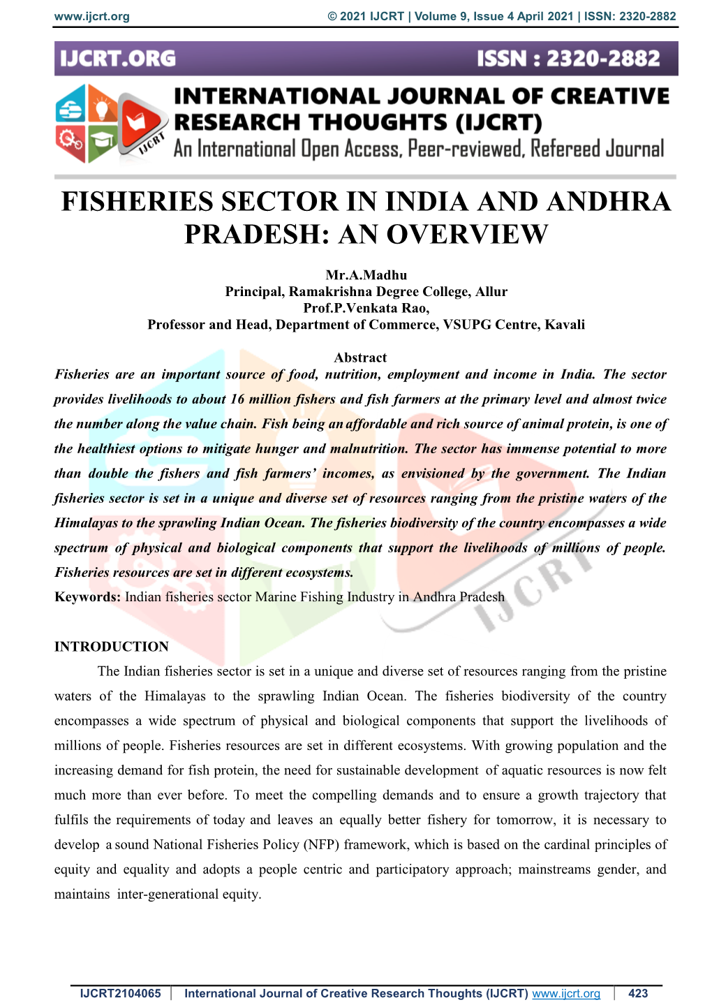 Fisheries Sector in India and Andhra Pradesh: an Overview