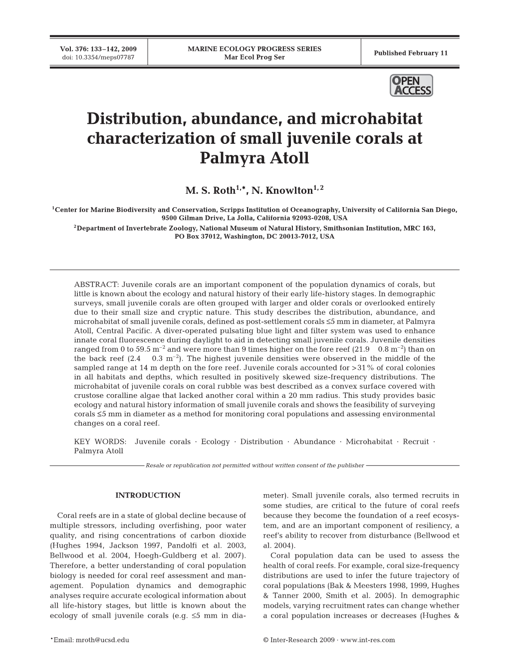 Distribution, Abundance, and Microhabitat Characterization of Small Juvenile Corals at Palmyra Atoll