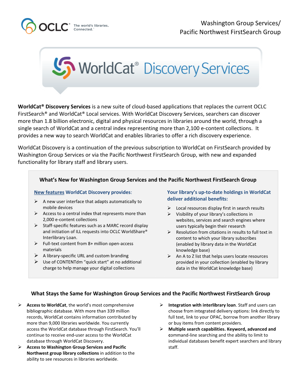Washington Group Services/ Pacific Northwest Firstsearch Group