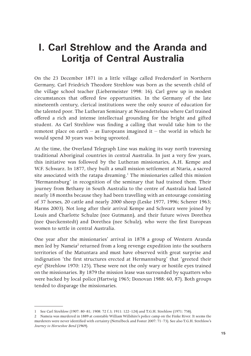 I. Carl Strehlow and the Aranda and Loritja of Central Australia
