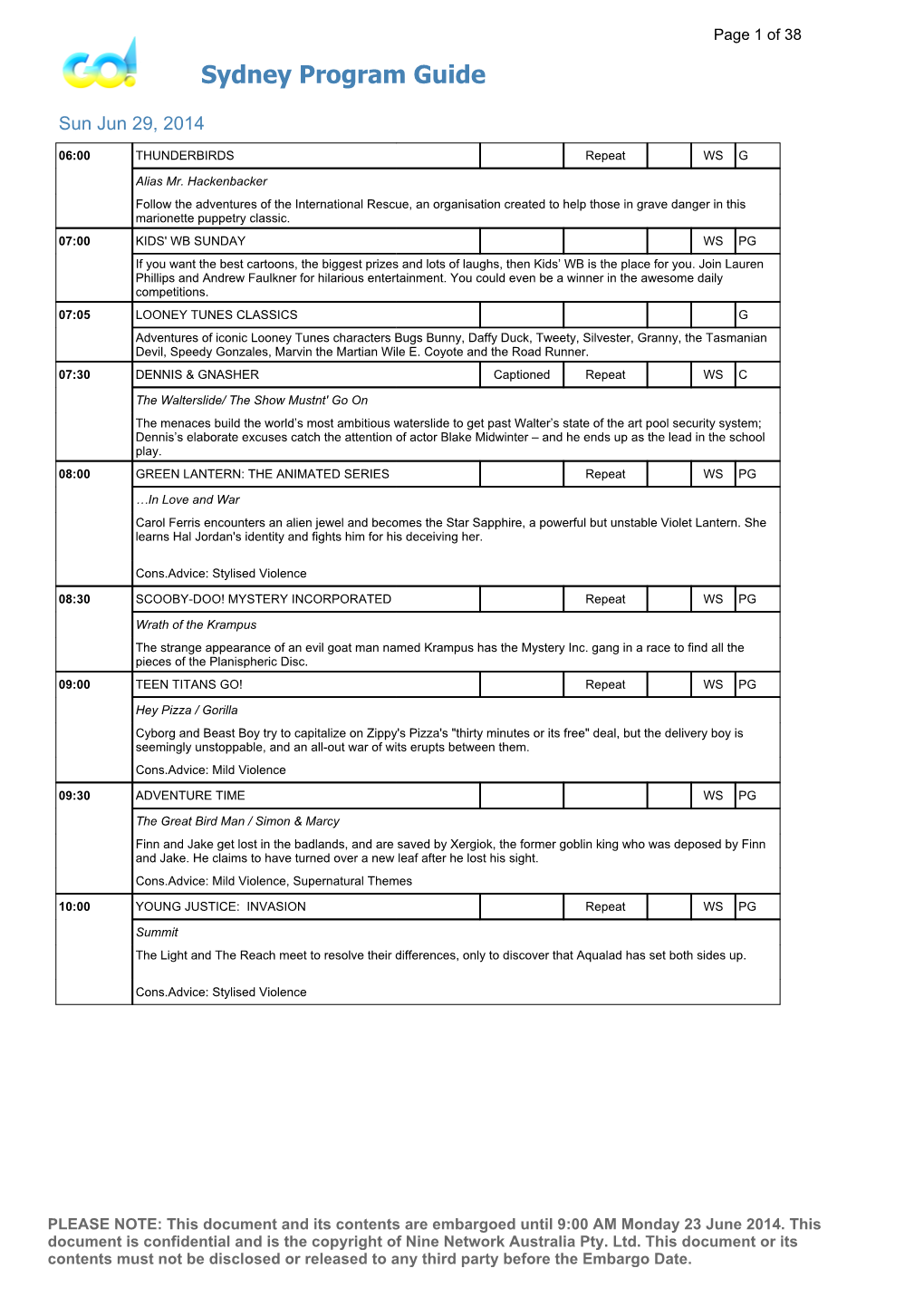 Sydney Program Guide