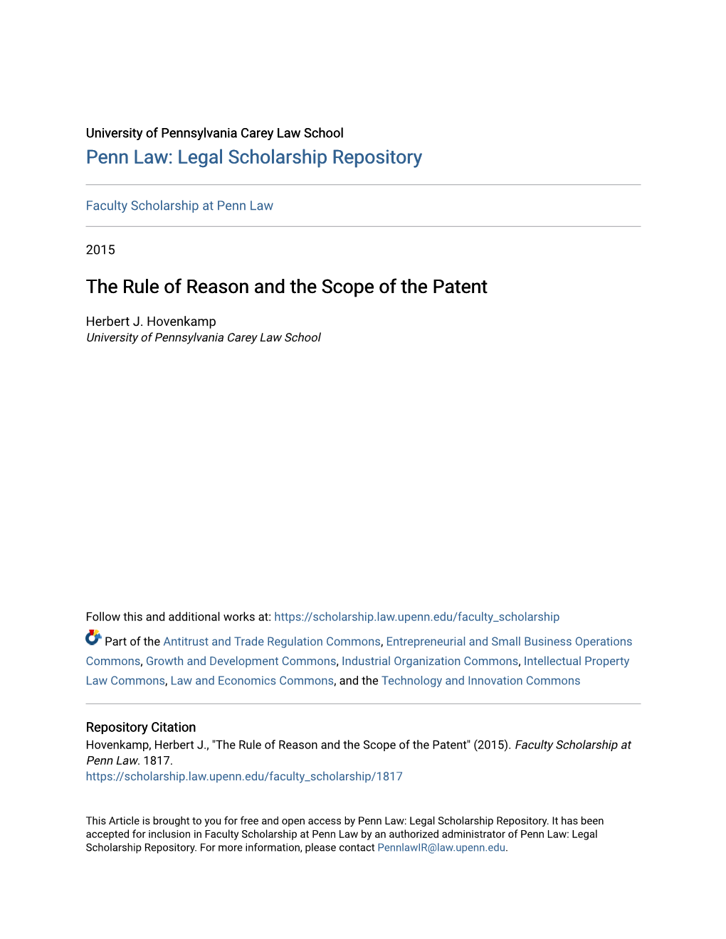 The Rule of Reason and the Scope of the Patent