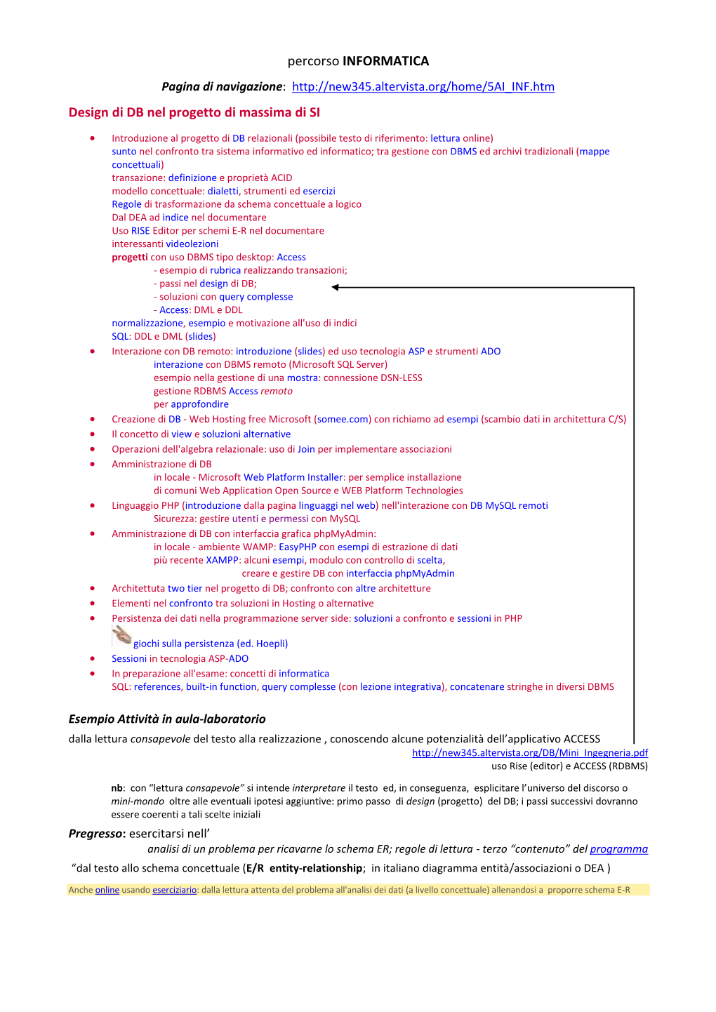 Percorso INFORMATICA Design Di DB Nel Progetto Di Massima Di SI