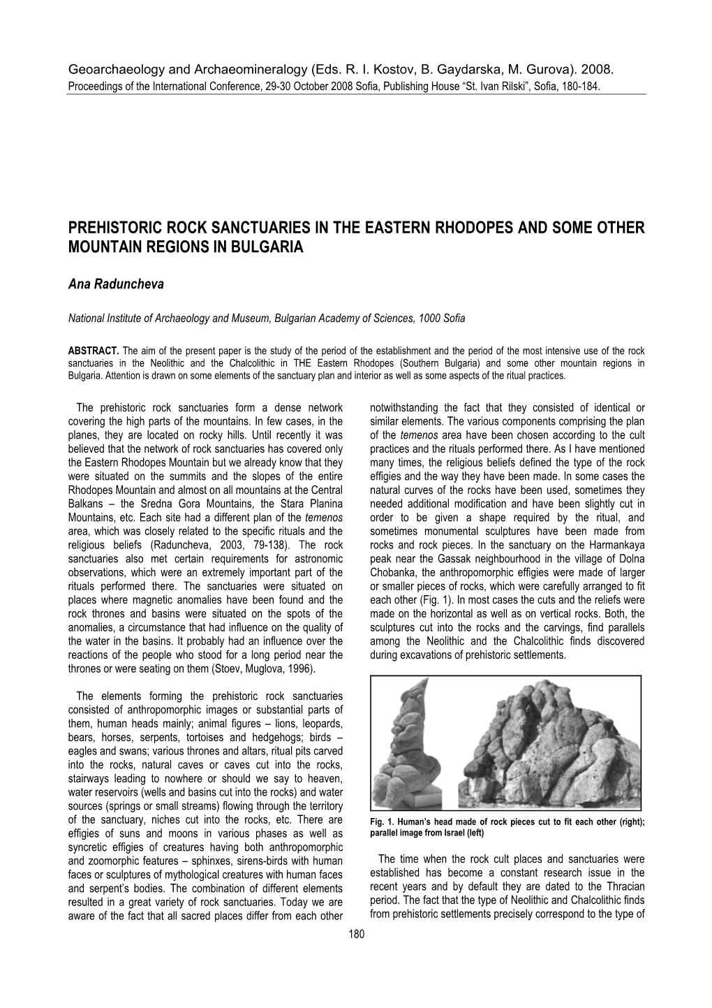 Prehistoric Rock Sanctuaries in the Eastern Rhodopes and Some Other Mountain Regions in Bulgaria