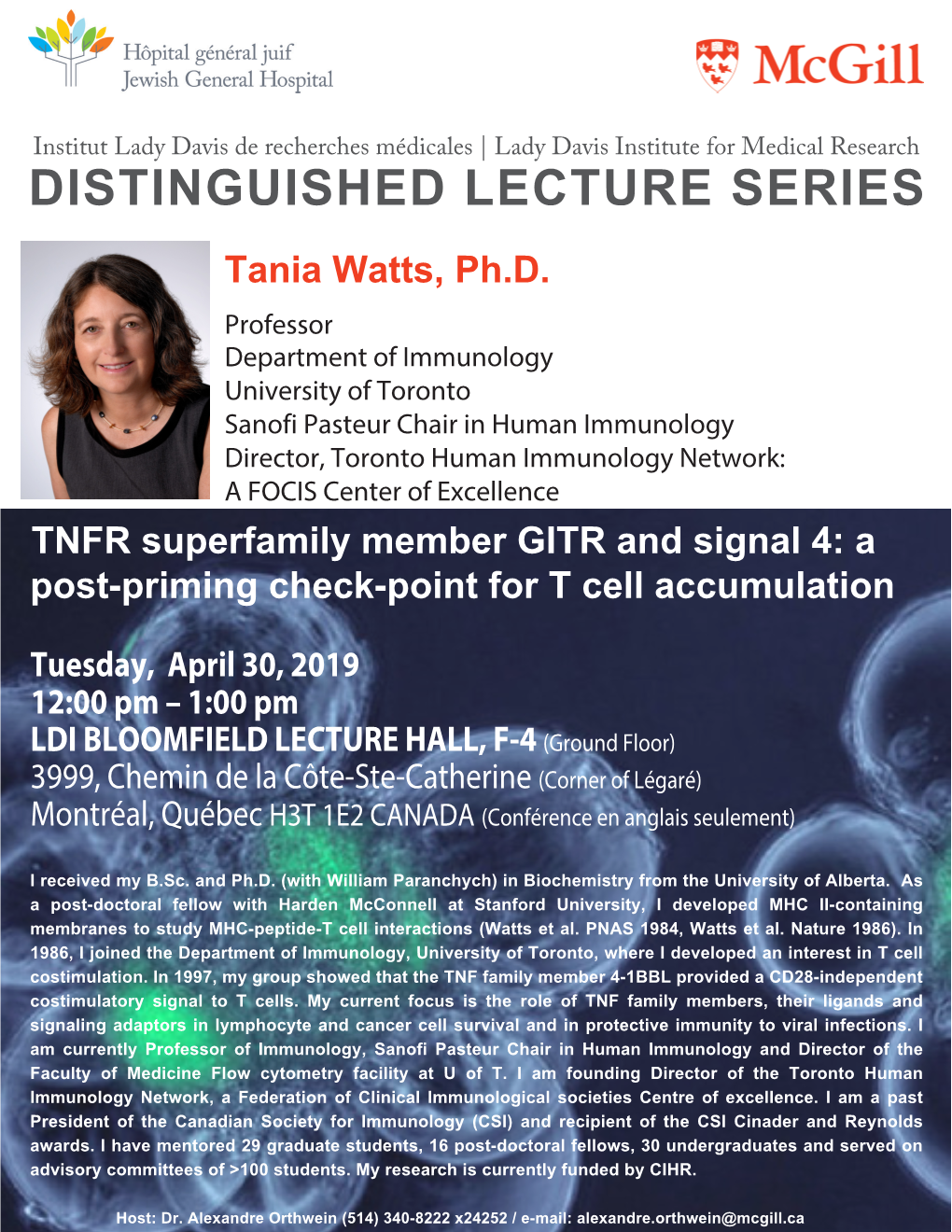 DISTINGUISHED LECTURE SERIES Tania Watts, Ph.D