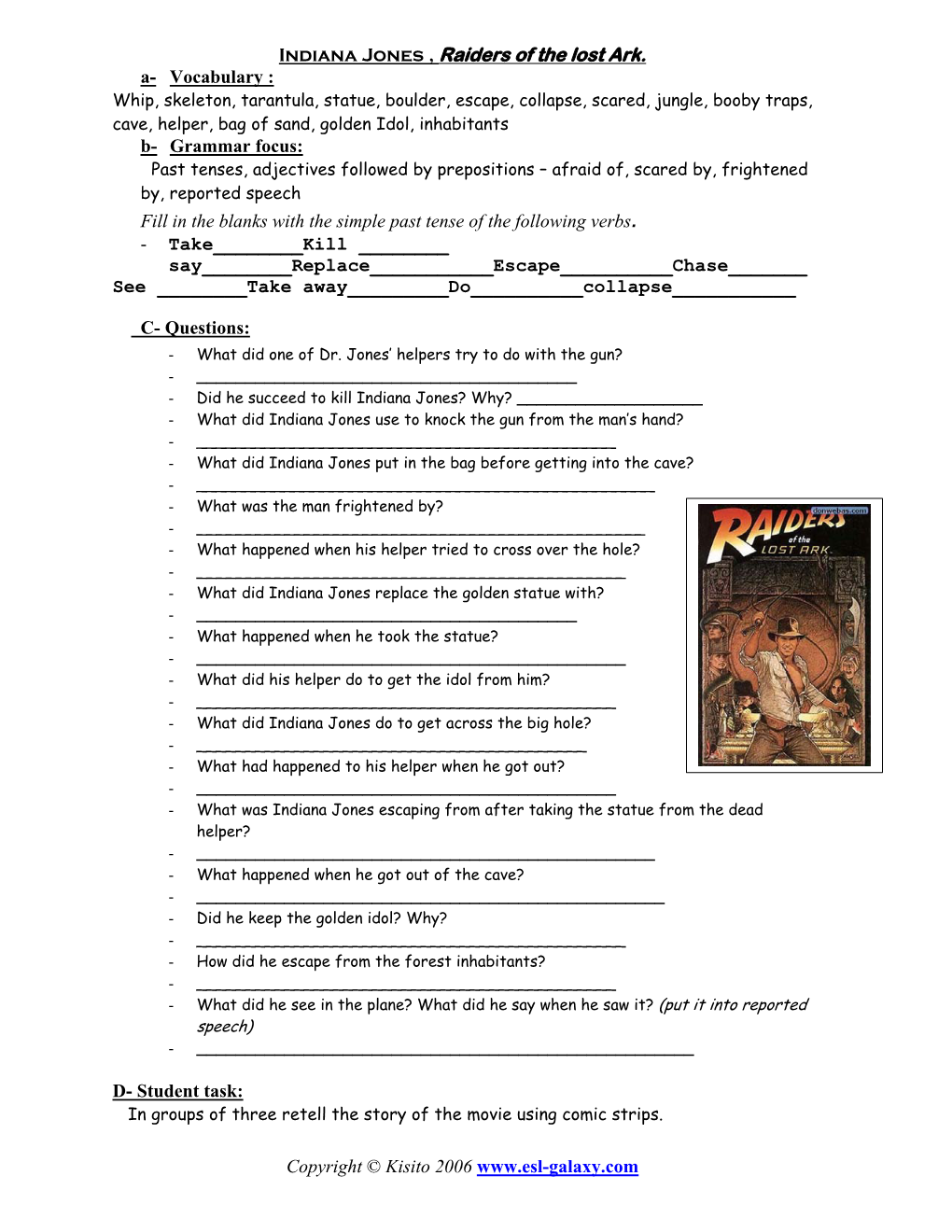 Indiana Jones Movie Worksheet: Raiders of the Lost