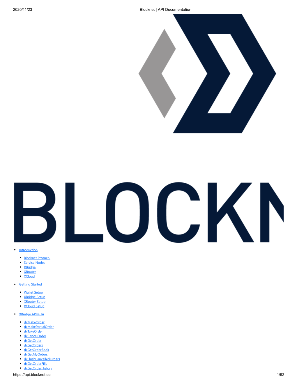 2020/11/23 Blocknet | API Documentation 1/92