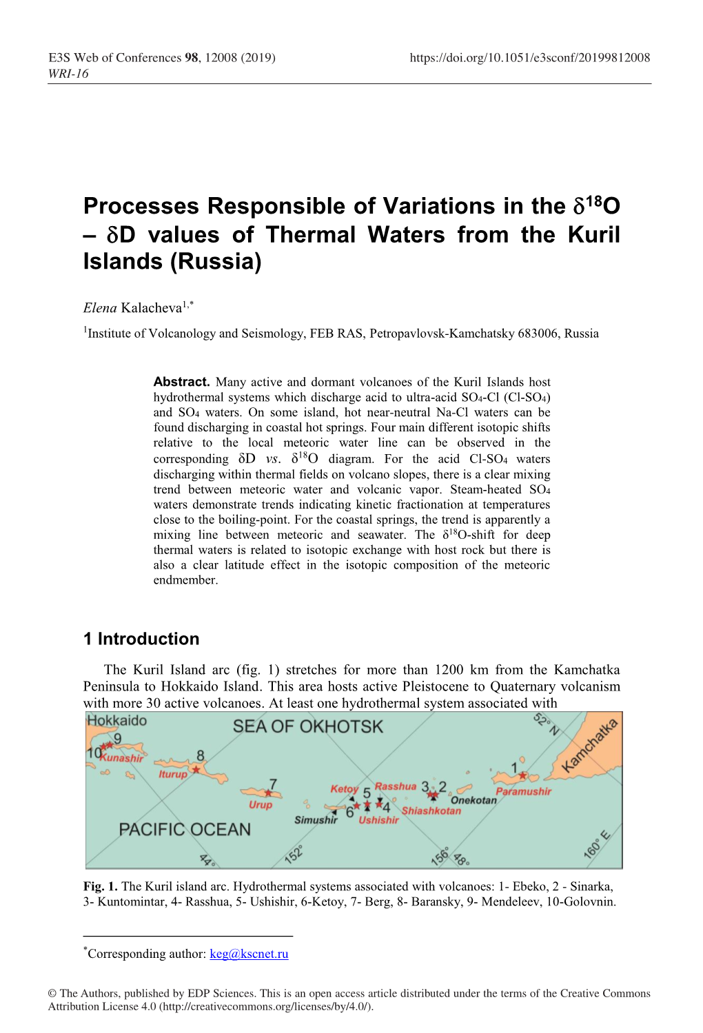 Δd Values of Thermal Waters from the Kuril Islands