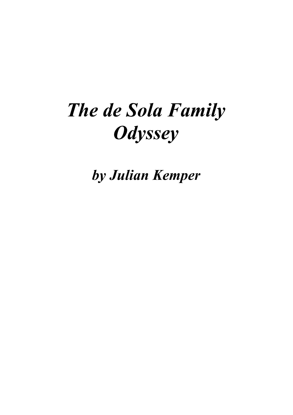 The De Sola Family Odyssey