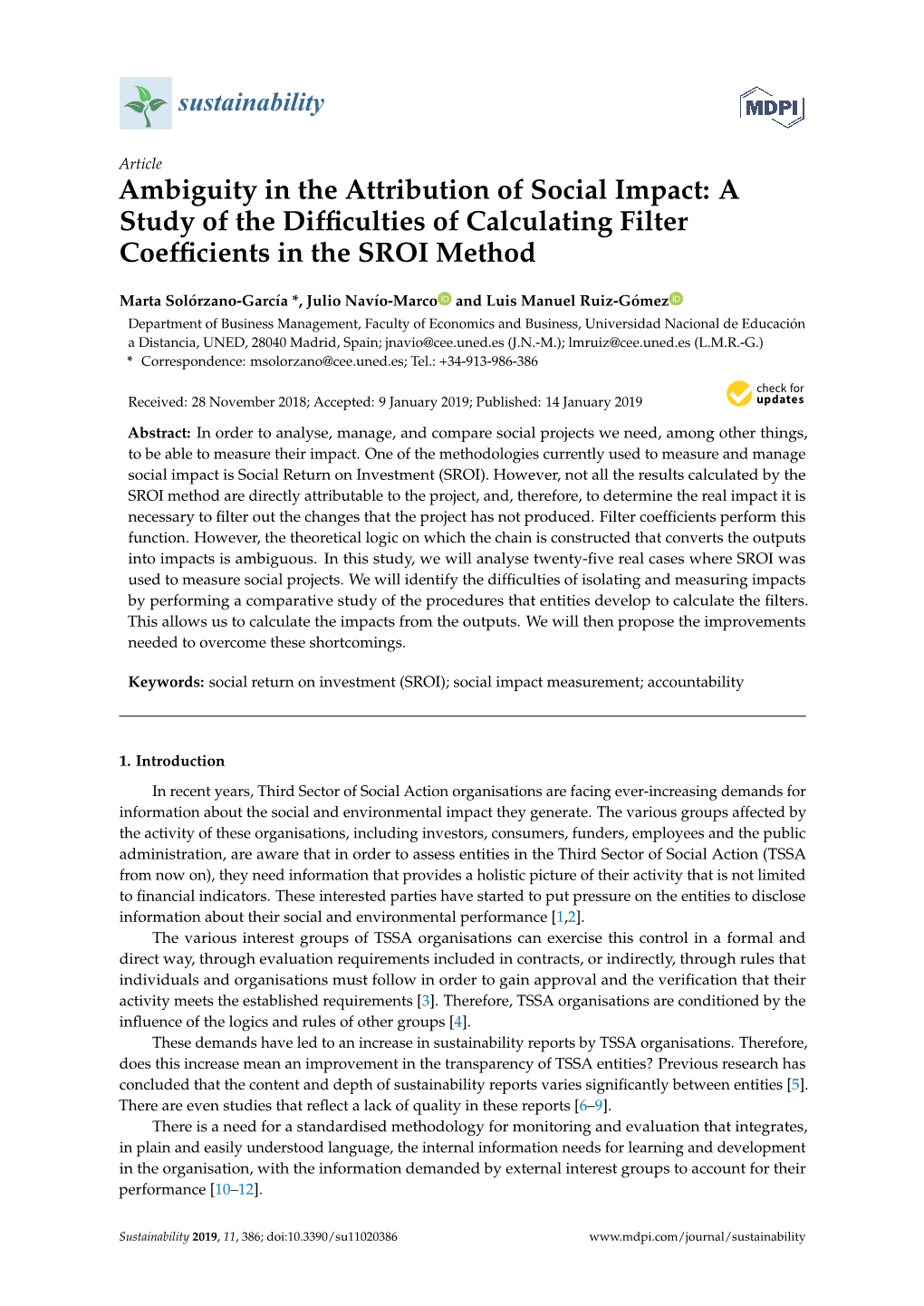Ambiguity in the Attribution of Social Impact: a Study of the Difﬁculties of Calculating Filter Coefﬁcients in the SROI Method