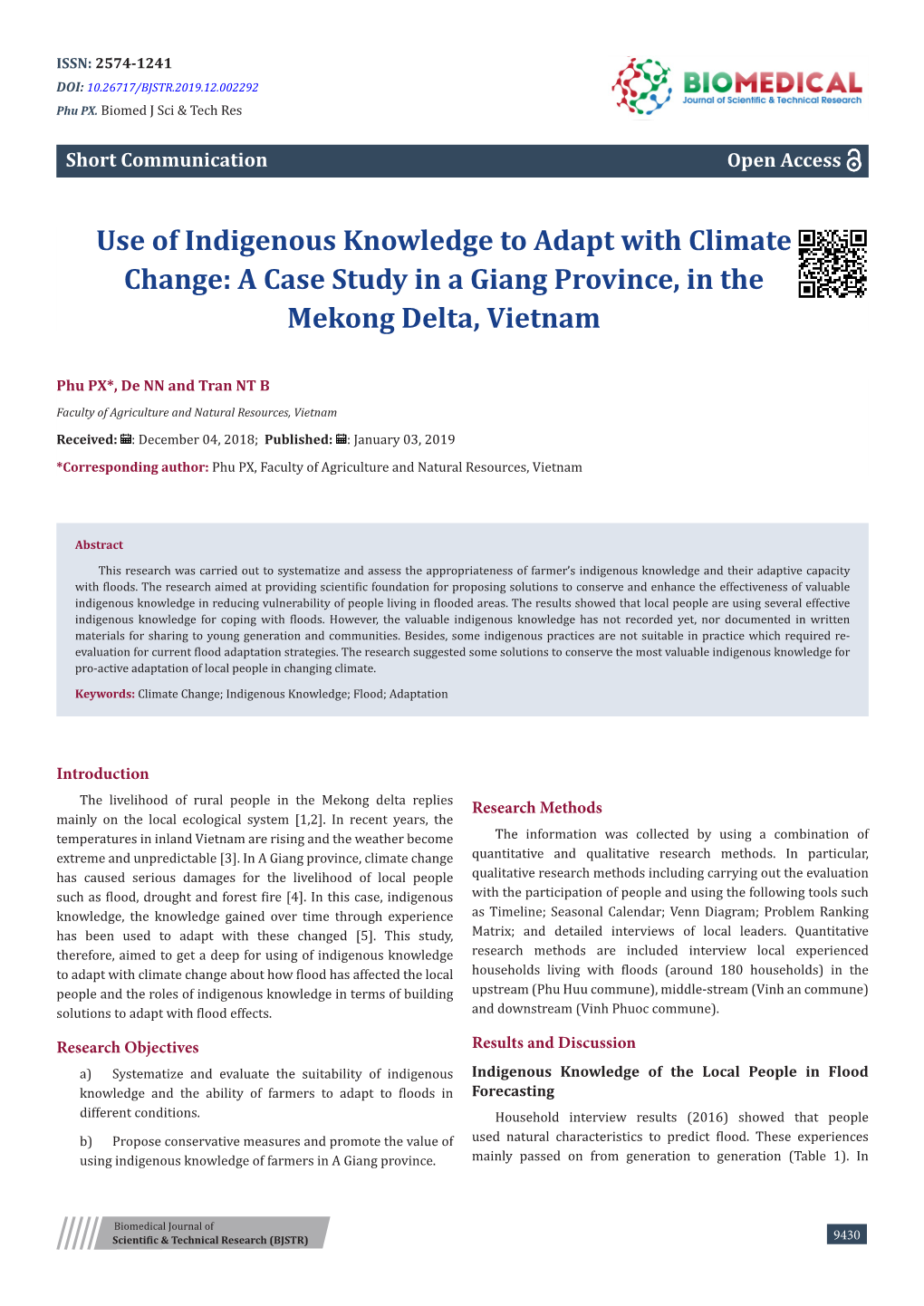 Use of Indigenous Knowledge to Adapt with Climate Change: a Case Study in a Giang Province, in the Mekong Delta, Vietnam
