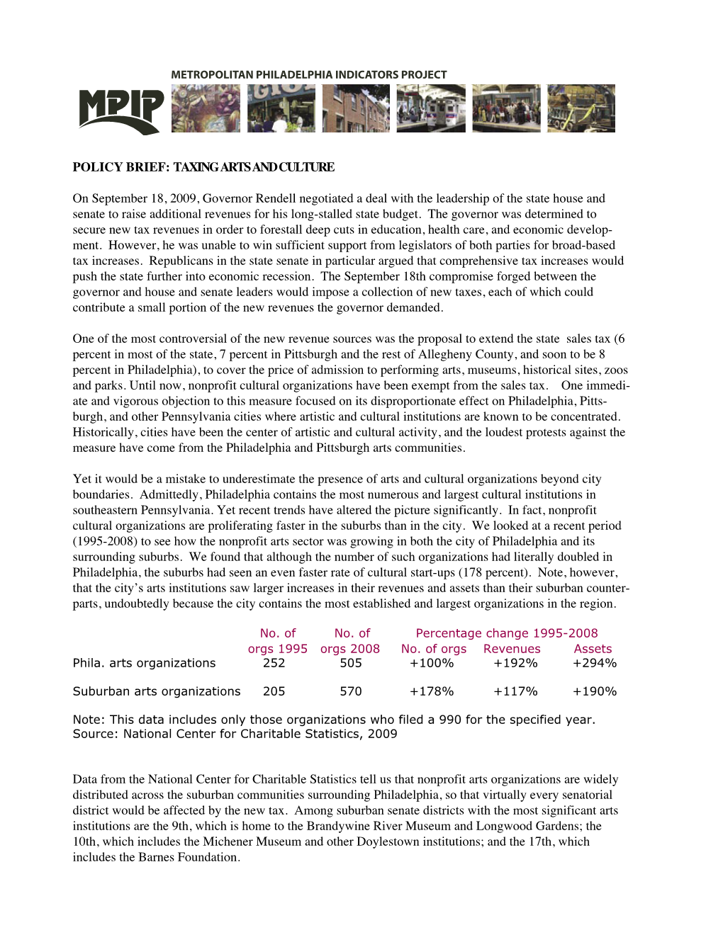 POLICY BRIEF: TAXING ARTS and CULTURE on September 18, 2009