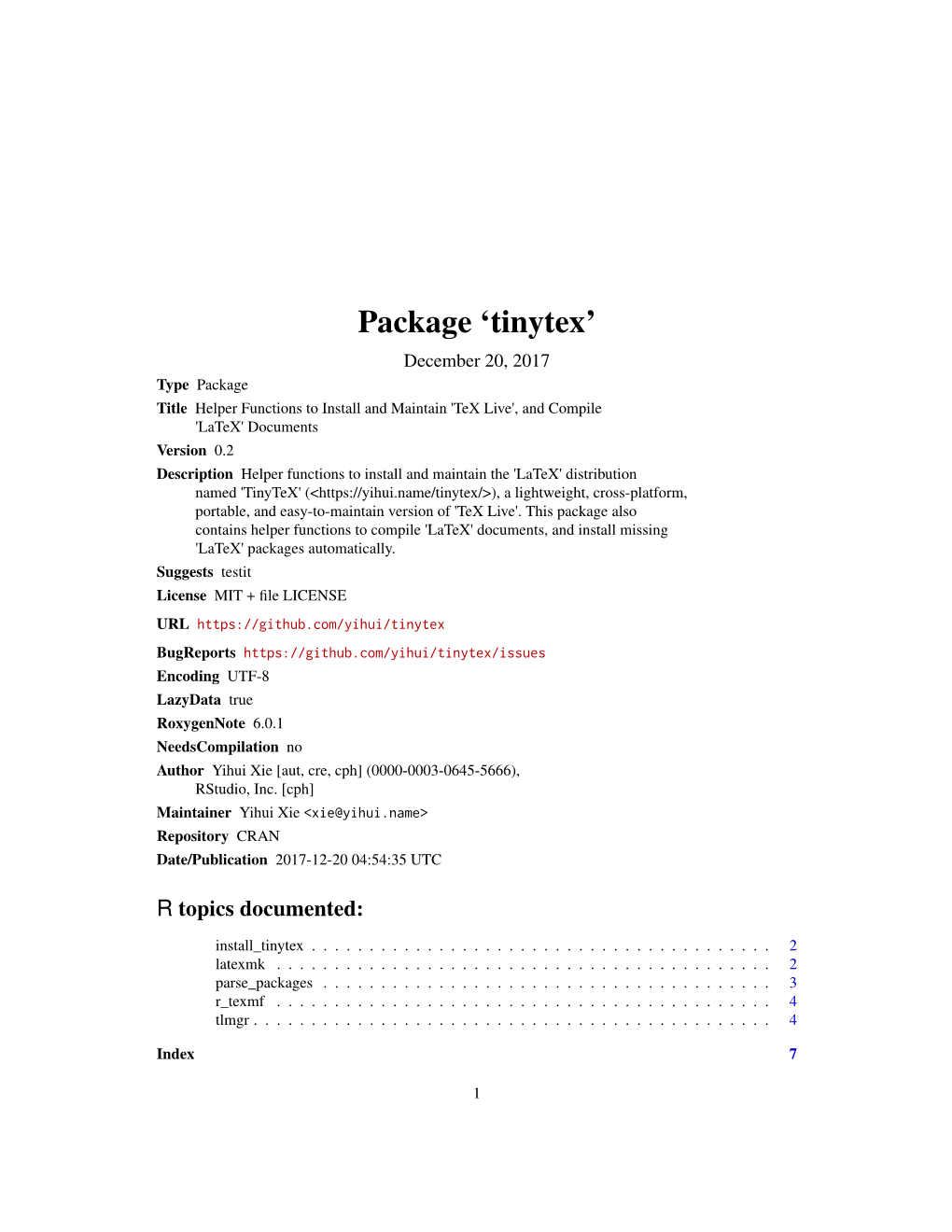 Package 'Tinytex'