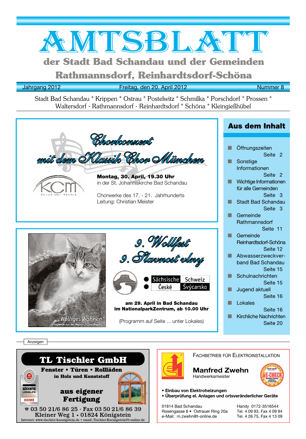 AMTSBLATT Der Stadt Bad Schandau Und Der Gemeinden Rathmannsdorf, Reinhardtsdorf-Schöna Jahrgang 2012 Freitag, Den 20
