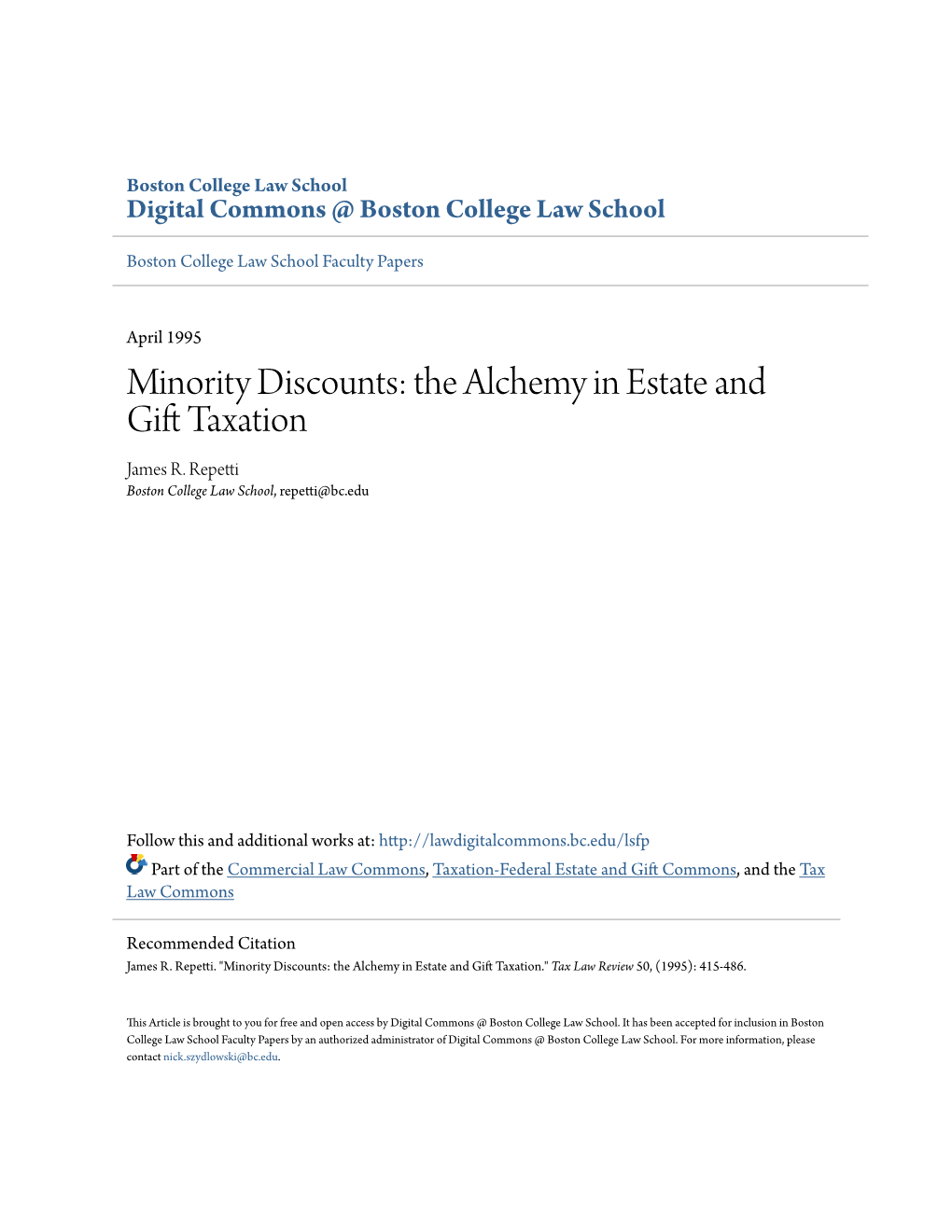 Minority Discounts: the Alchemy in Estate and Gift at Xation James R