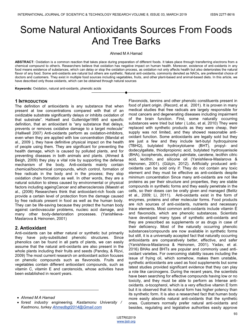 Some Natural Antioxidants Sources from Foods and Tree Barks