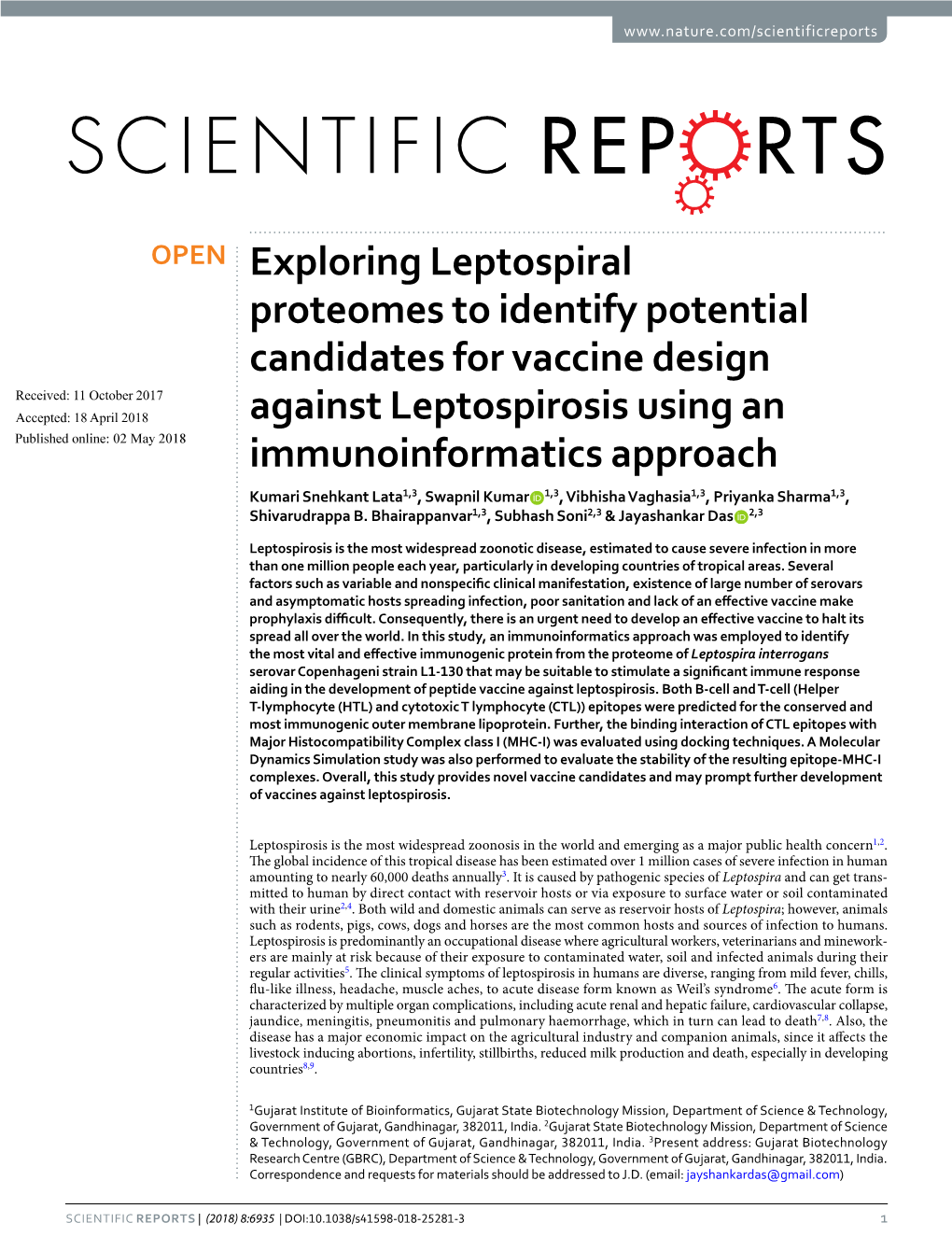Exploring Leptospiral Proteomes to Identify Potential Candidates For