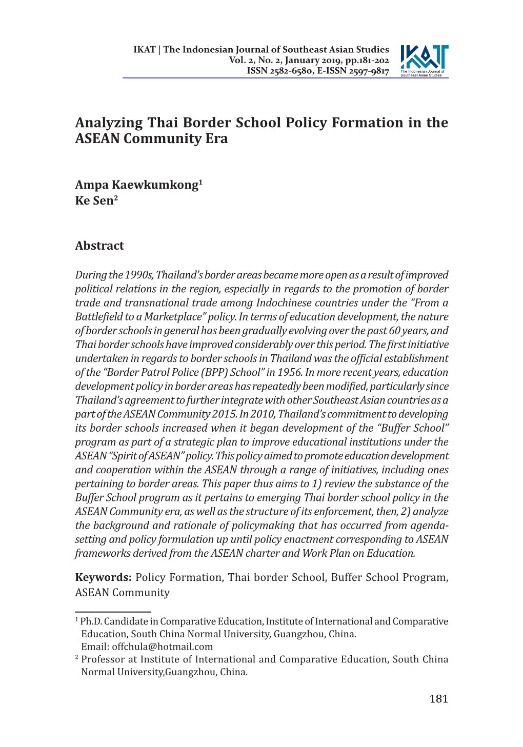Analyzing Thai Border School Policy Formation in the ASEAN Community Era