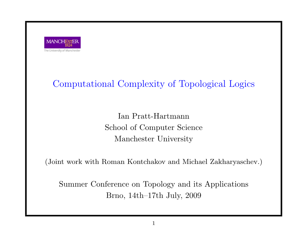 Computational Complexity of Topological Logics