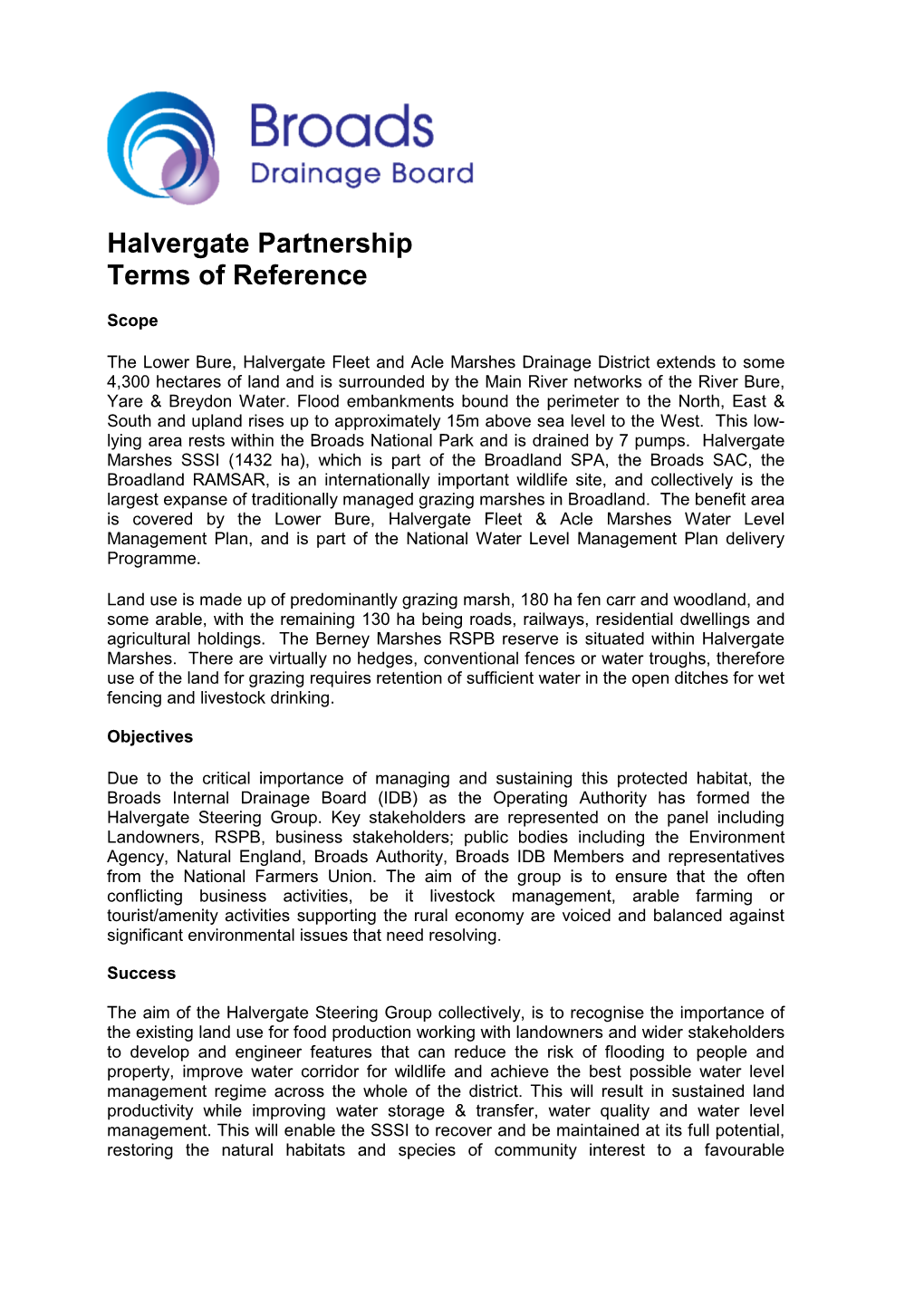 Halvergate Partnership Terms of Reference