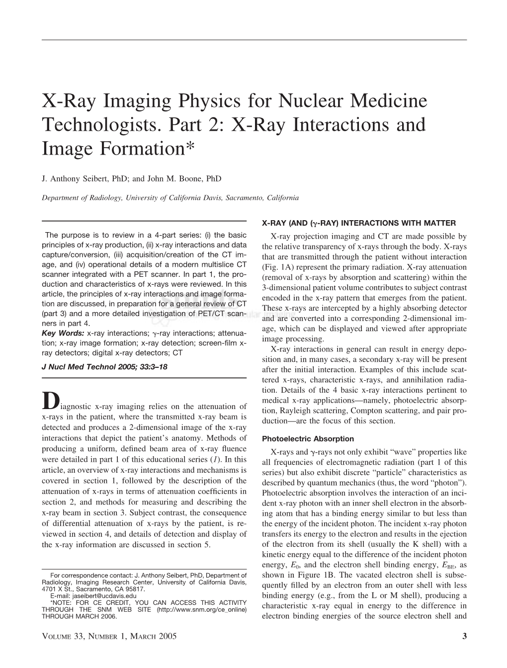 X-Ray Imaging Physics for Nuclear Medicine Technologists. Part 2: X-Ray Interactions and Image Formation*