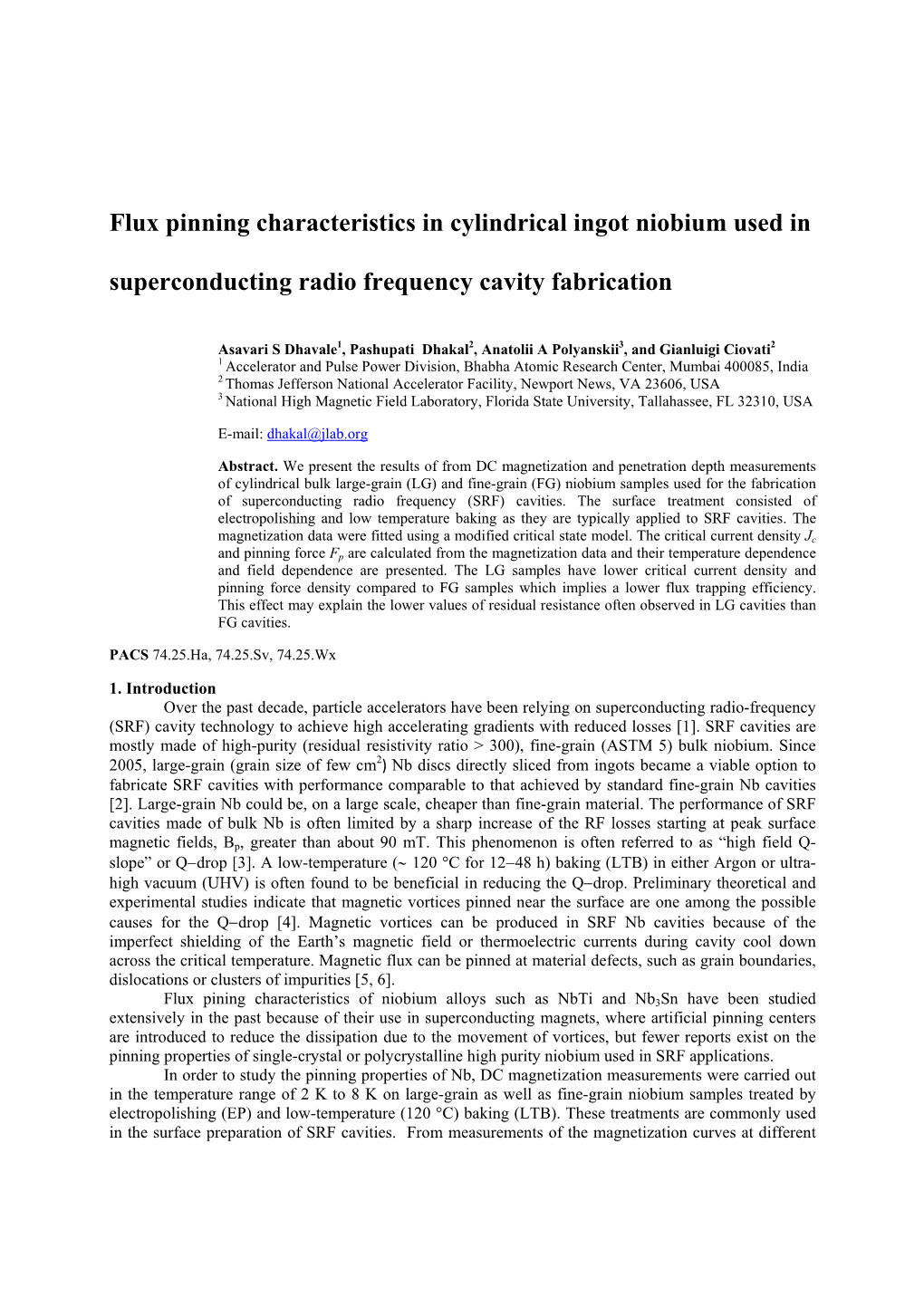 Flux Pinning Characteristics in Cylindrical Ingot Niobium Used in Superconducting Radio Frequency Cavity Fabrication