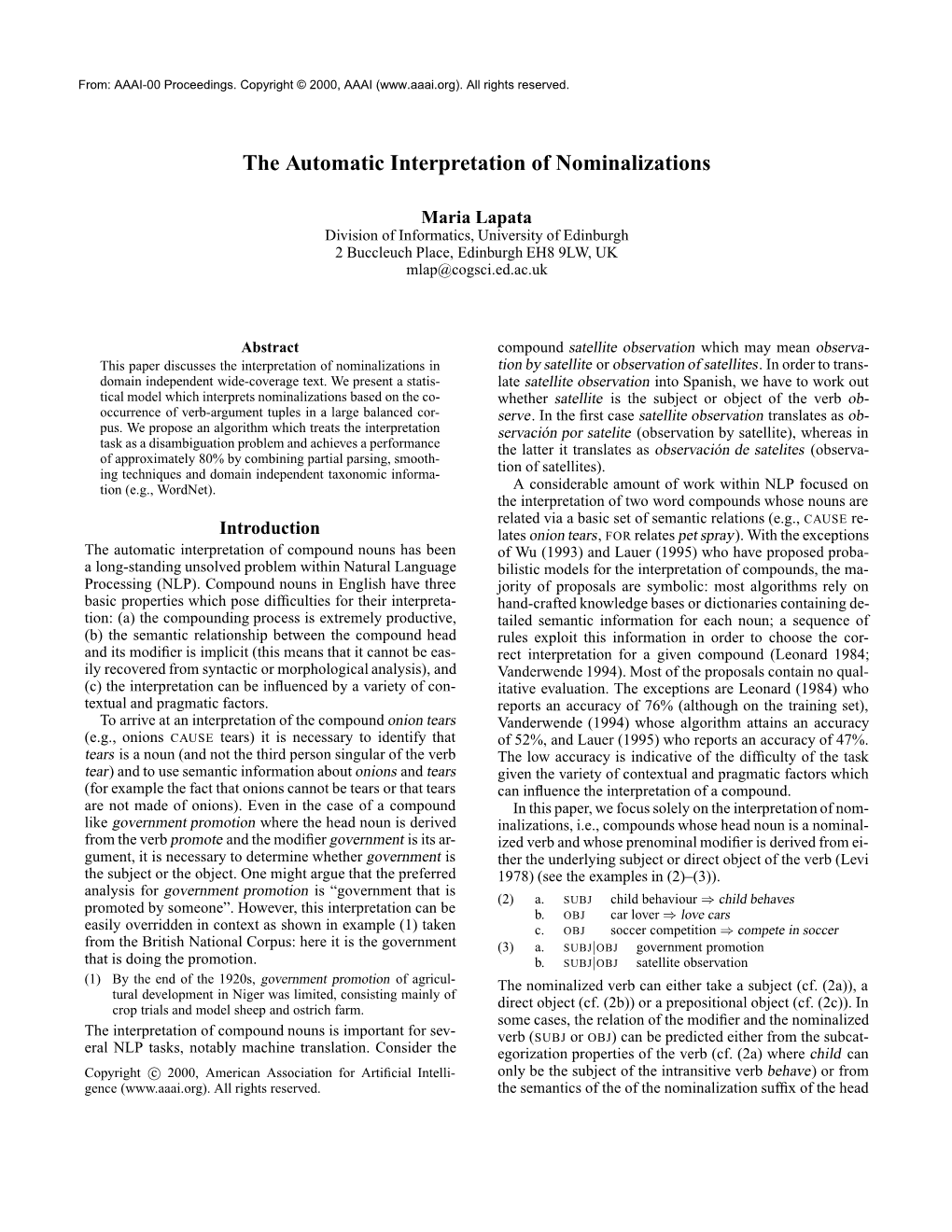 The Automatic Interpretation of Nominalizations