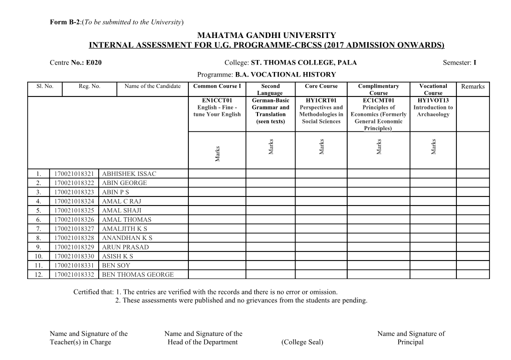 Form B1(To Be Submitted to the University)