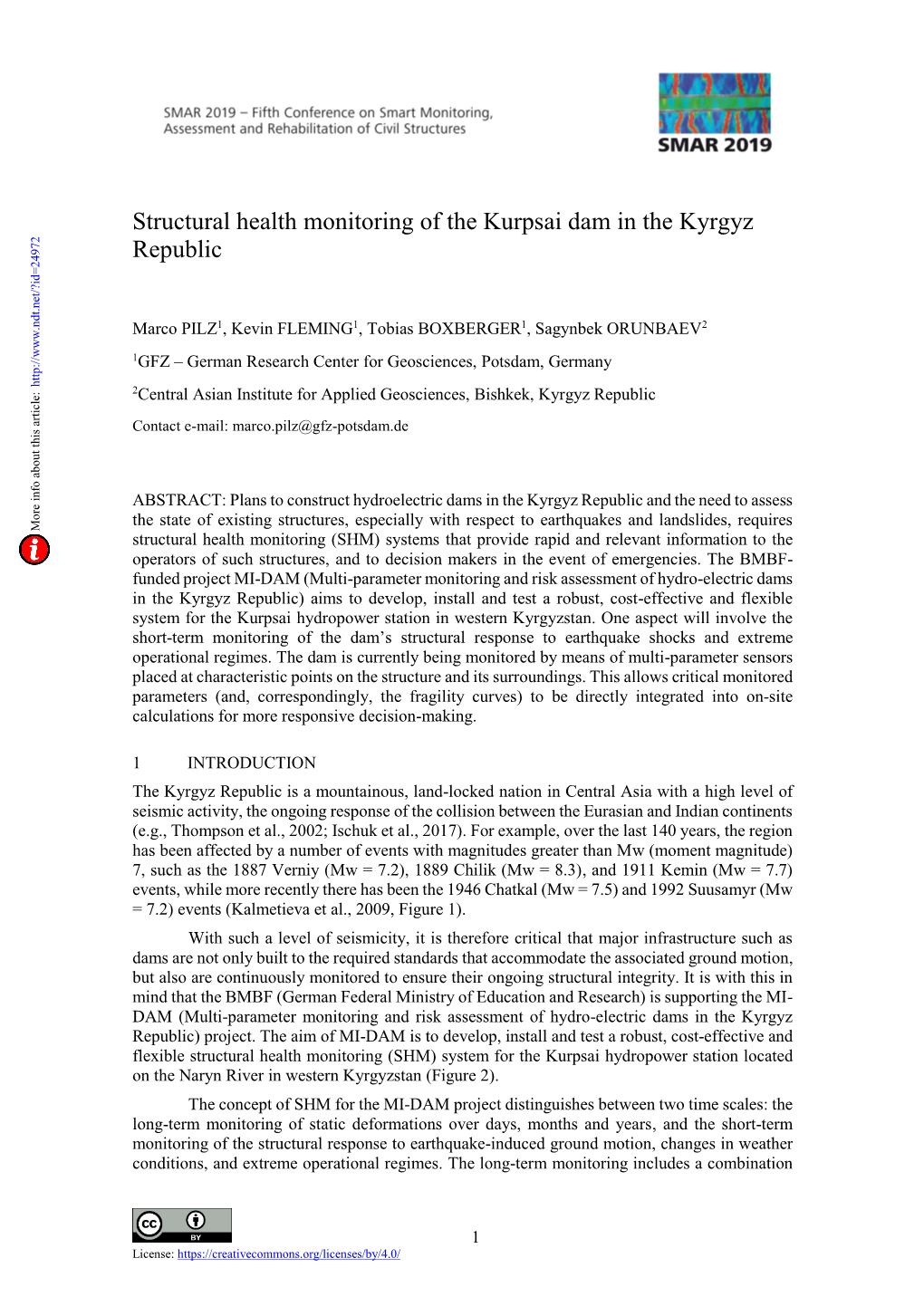 Structural Health Monitoring of the Kurpsai Dam in the Kyrgyz Republic