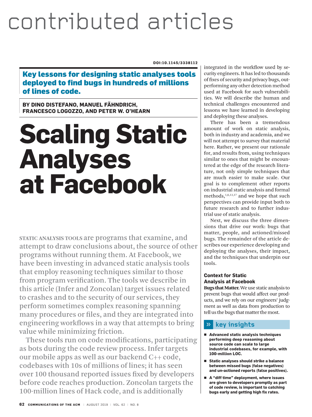 Scaling Static Analyses at Facebook