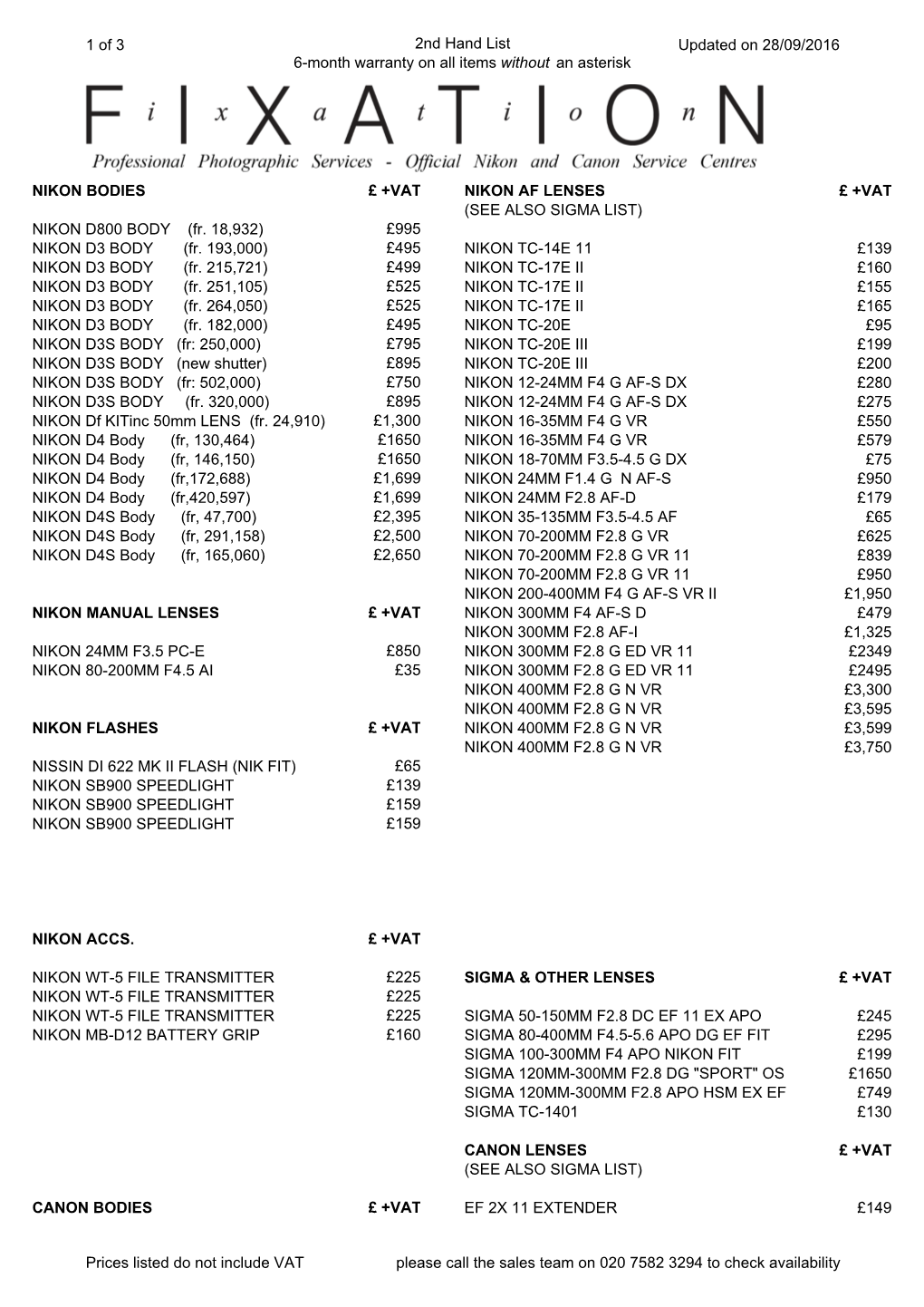 1 of 3 2Nd Hand List 6-Month Warranty on All Items Without an Asterisk