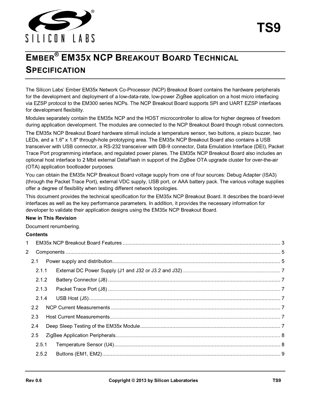 TS9: Em35x NCP Breakout Board Technical Specification